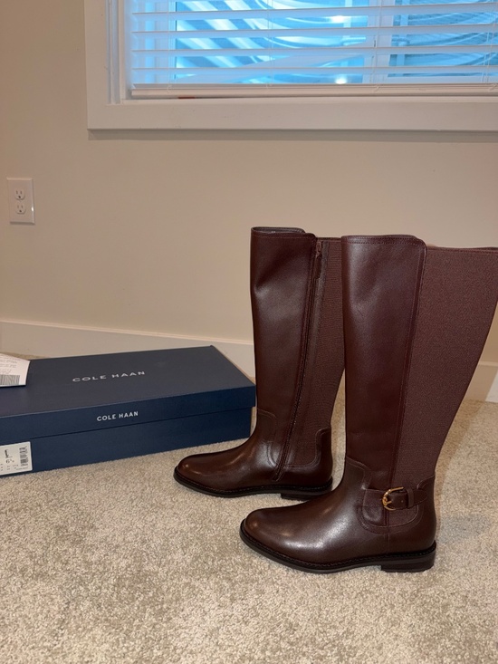 COLE HAAN Womens Knee High Fashion Boots Black Brown Leather  Cole Haan Knee High Riding Boots Brown Leather NWT Size 6.5